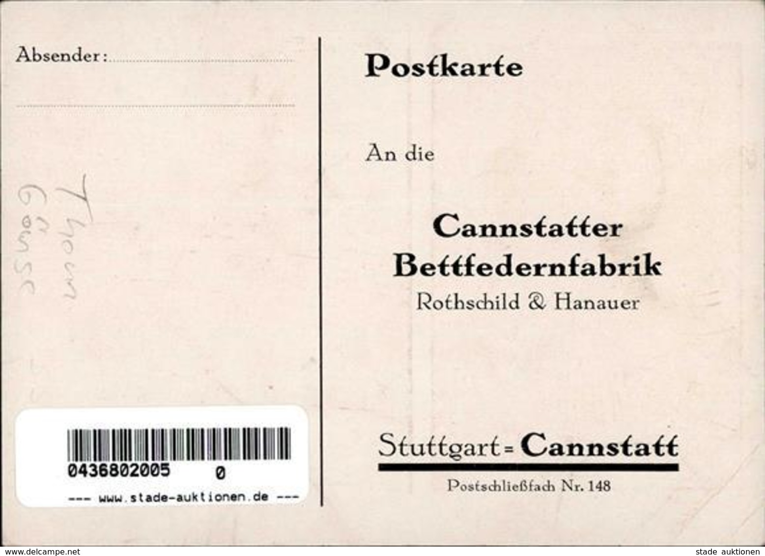 Werbung Bad Cannstatt (7000) Cannstatter Bettfedernfabrik I-II (Eckbug) Publicite - Advertising