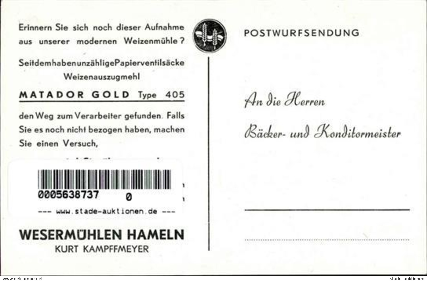 Werbung Hameln (3250) Matador Gold Typ 405 Wesermühlen I-II Publicite - Publicité