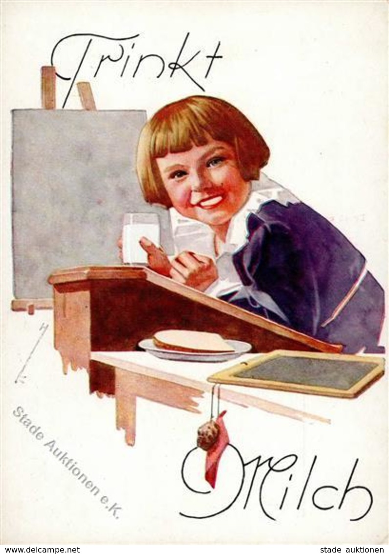 Werbung Kinder Trinkt Milch Künstlerkarte I-II Publicite - Publicité