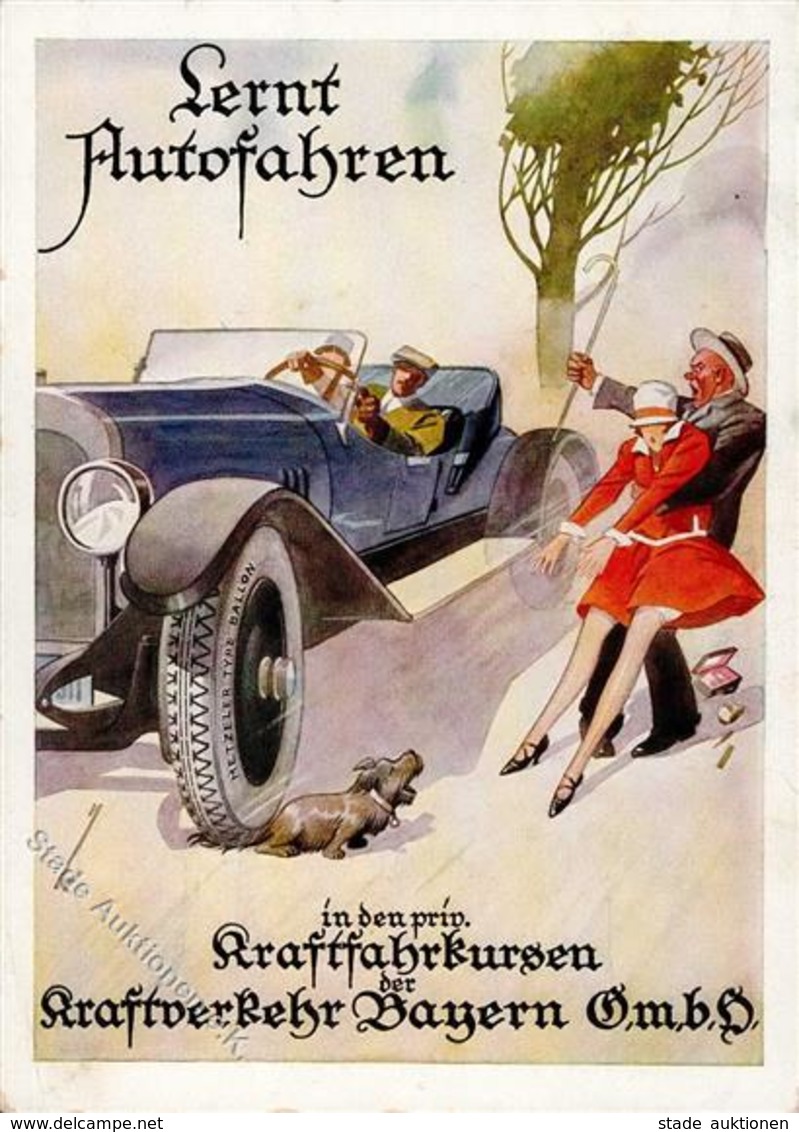 Werbung Werbung Kraftverkehr Bayern G.m.b.H. Lernt Autofahren Künstlerkarte I-II (fleckig) Publicite - Publicité
