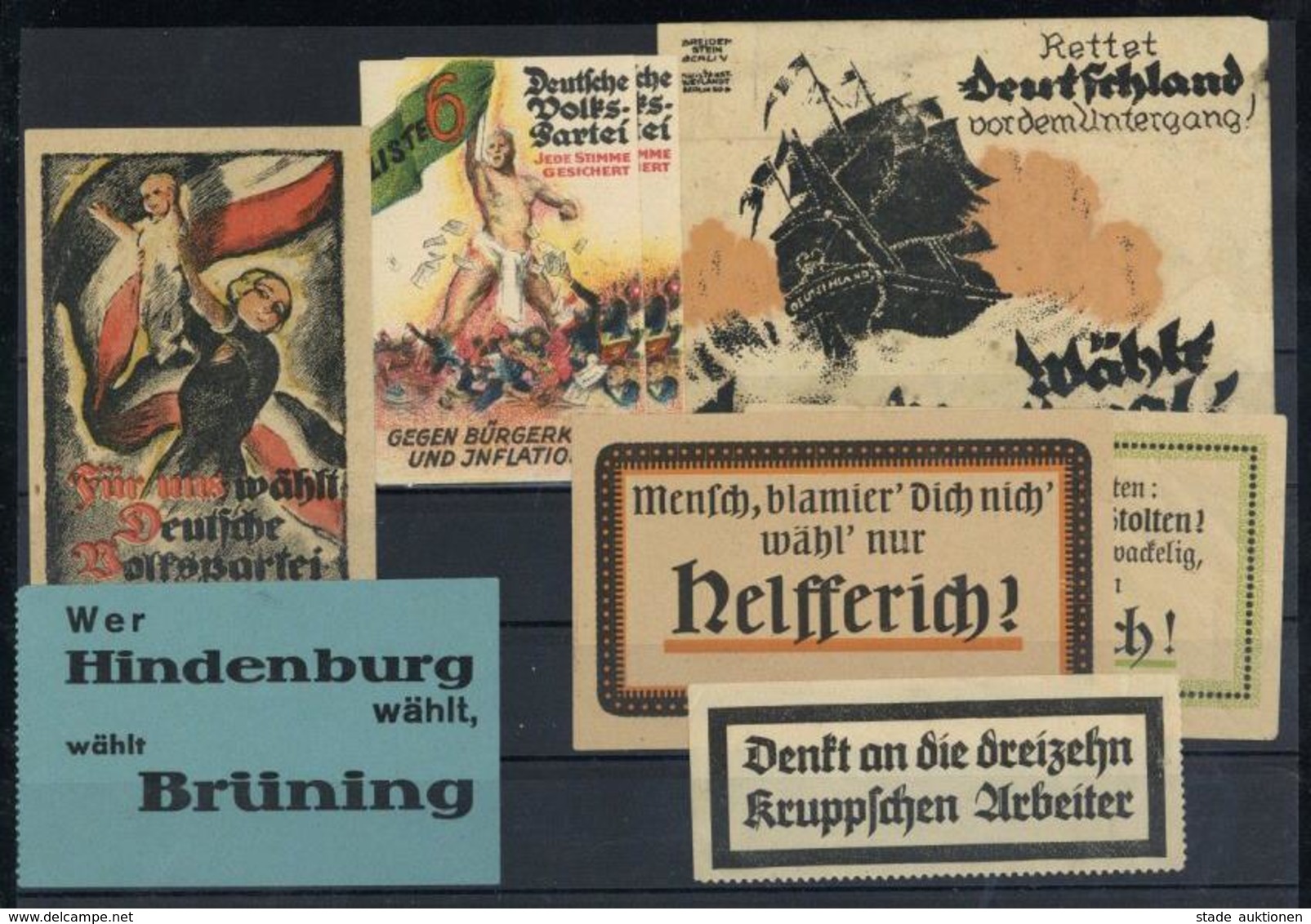 Vignette Zwischenkriegszeit Hindenburg Deutsche Volkspartei Lot Mit 8 Stück I-II - Advertising