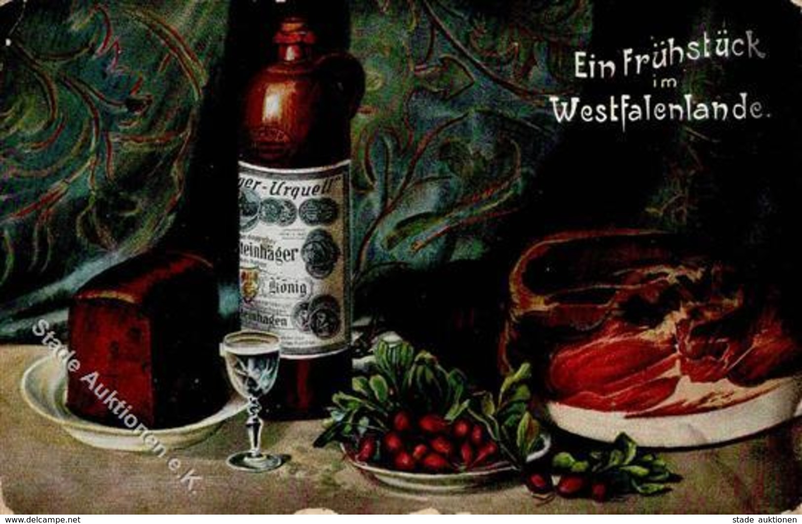 Alkoholwerbung Steinhäger Ein Frühstück Im Westfalenlande Werbe AK 1912 I-II (Eckbug) - Werbepostkarten