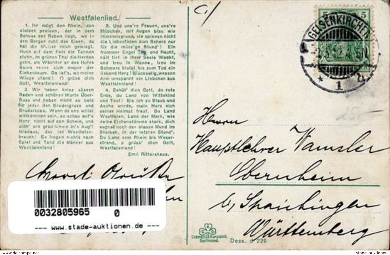 Alkoholwerbung Steinhäger Ein Frühstück Im Westfalenlande Werbe AK 1912 I-II (Eckbug) - Publicité