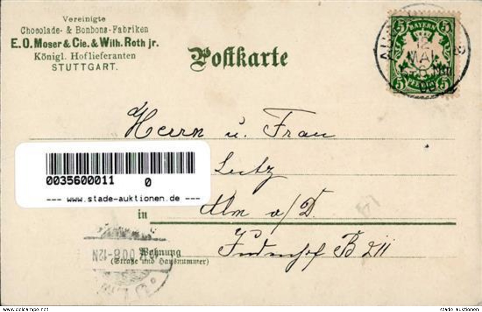 Schokolade Stuttgart (7000) Moser - Roth Lithographie 1900 I-II - Advertising