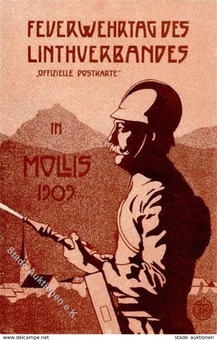 Feuerwehr Mollis (8753) Schweiz Feuerwehrtag Des Linthverbandes Künstlerkarte 1909 I-II Pompiers - Sapeurs-Pompiers