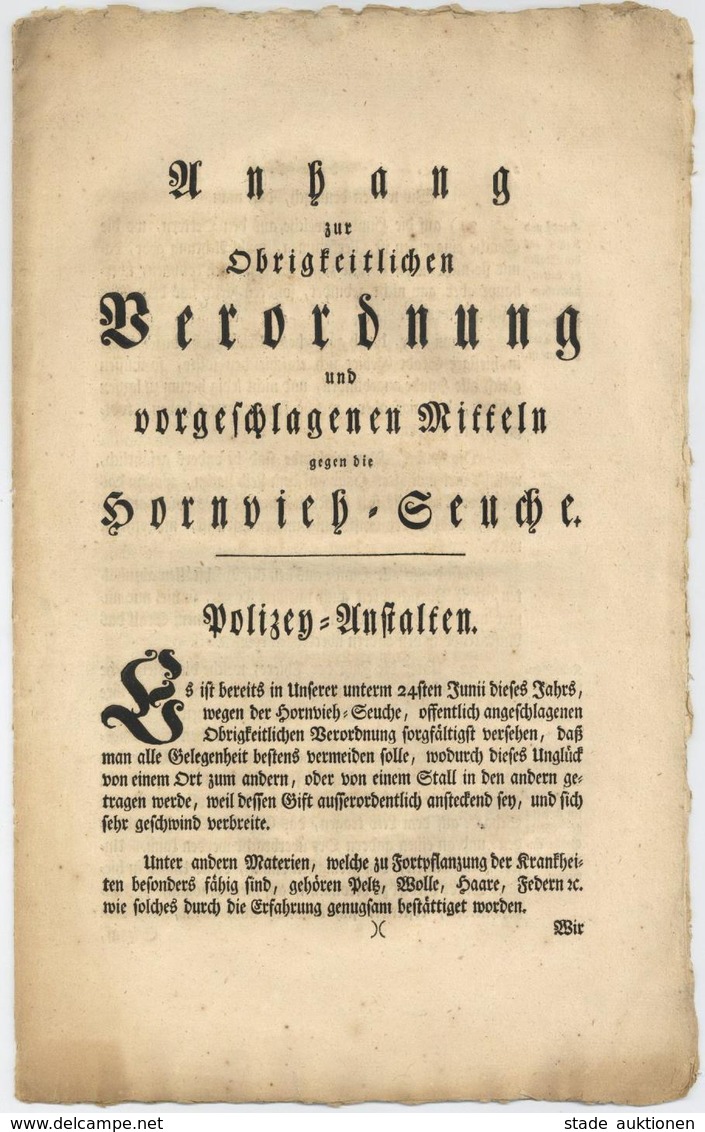 Landwirtschaft Frankfurt (6000) Anhang Zur Obrigkeitlichen Verordnung Und Vorgeschlagenen Mitteln Gegen Die Hornvieh-Seu - Ausstellungen