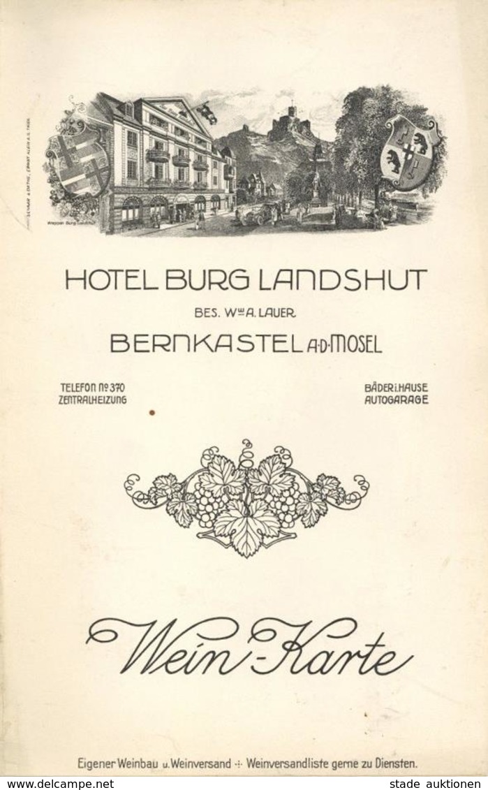 Wein Bernkastel (5550) Hotel Burg Landshut Wein-Karte I-II (fleckig) Vigne - Ausstellungen