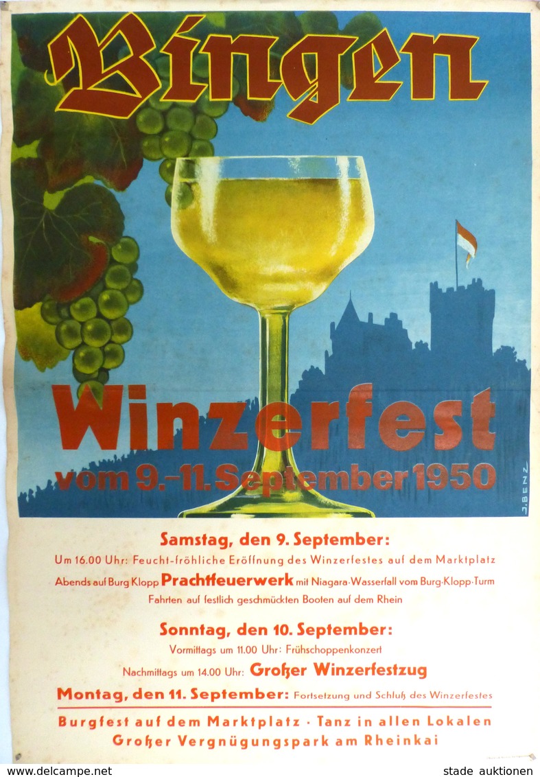 Wein Bingen (6530) Plakat Ca. 58 X 42 Cm Winzerfest II (kleiner Einriss) Vigne - Ausstellungen