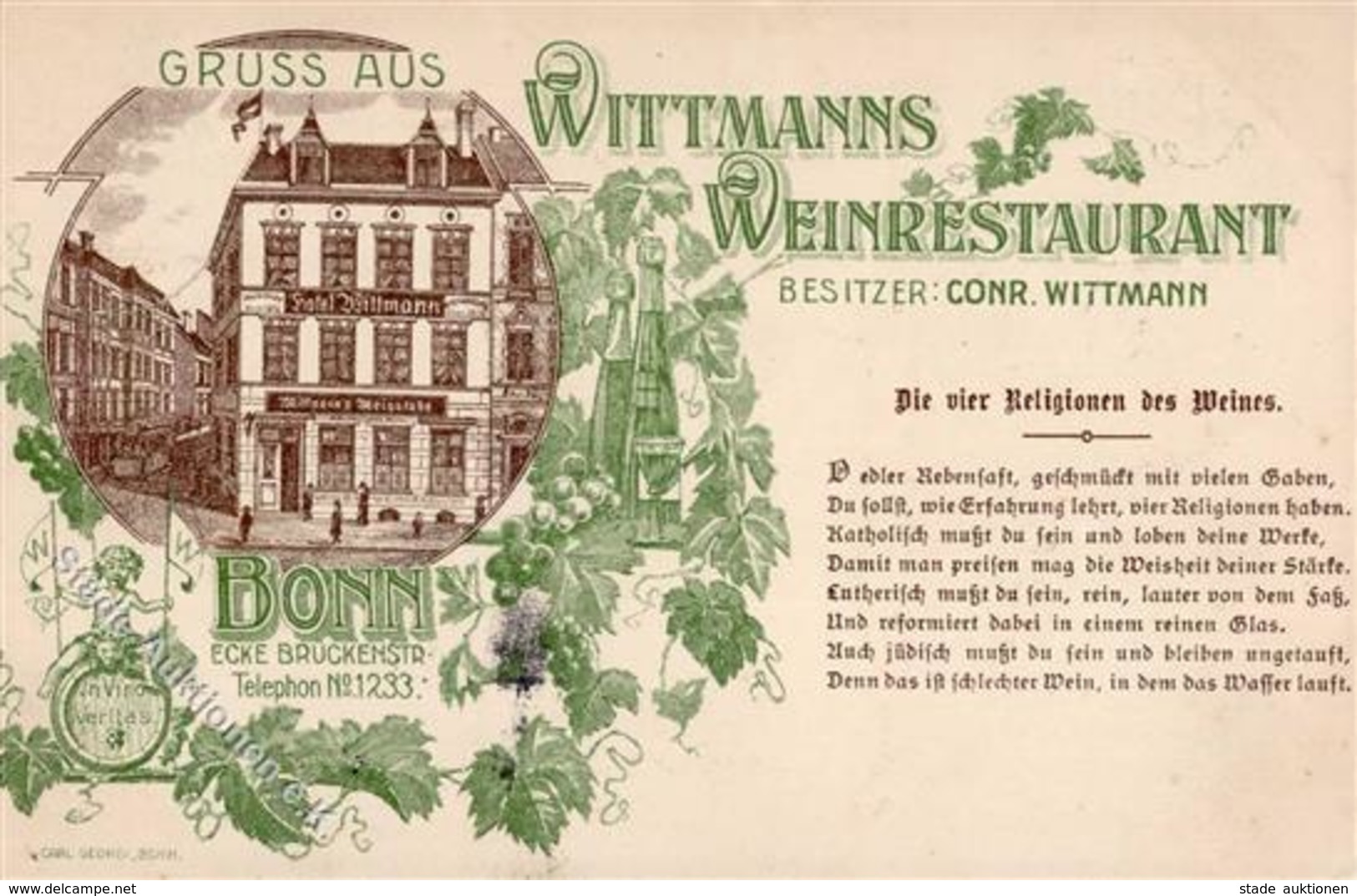 Wein Bonn (5300) Wittmanns Weinrestaurant I-II (Marke Entfernt) Vigne - Ausstellungen