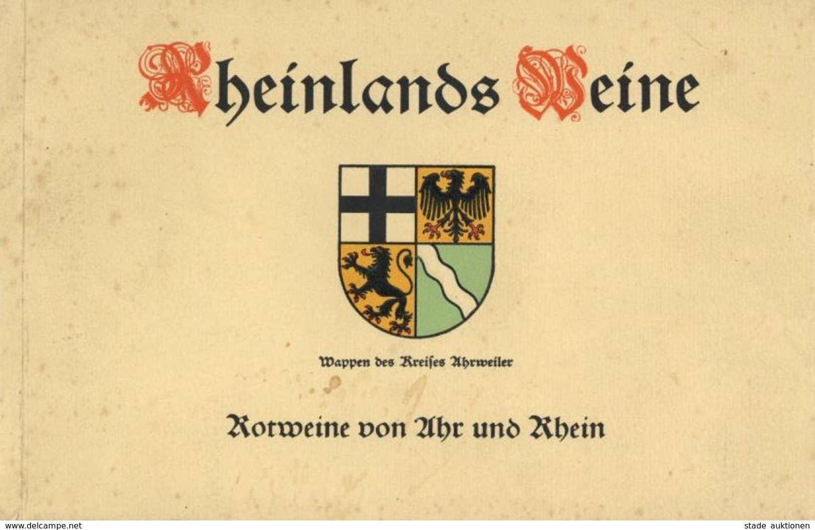 Wein Buch Rheinlands Weine Rotweine Von Ahr Und Rhein Hrsg. Propagandaverband Preußischer Weinbaugebiete Bonn 95 Seiten  - Exhibitions