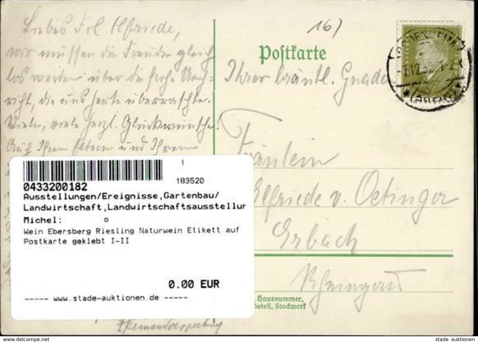 Wein Ebersberg Riesling Naturwein Etikett Auf Postkarte Geklebt I-II Vigne - Exhibitions