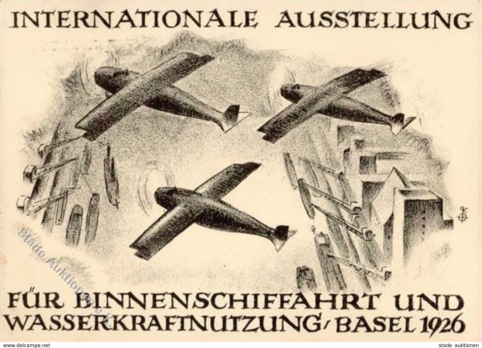 Ausstellung Basel (4000) Schweiz Binnenschifffahrt U. Wasserkraftnutzung 1. Flugpost  Künstlerkarte I-II Expo - Exhibitions