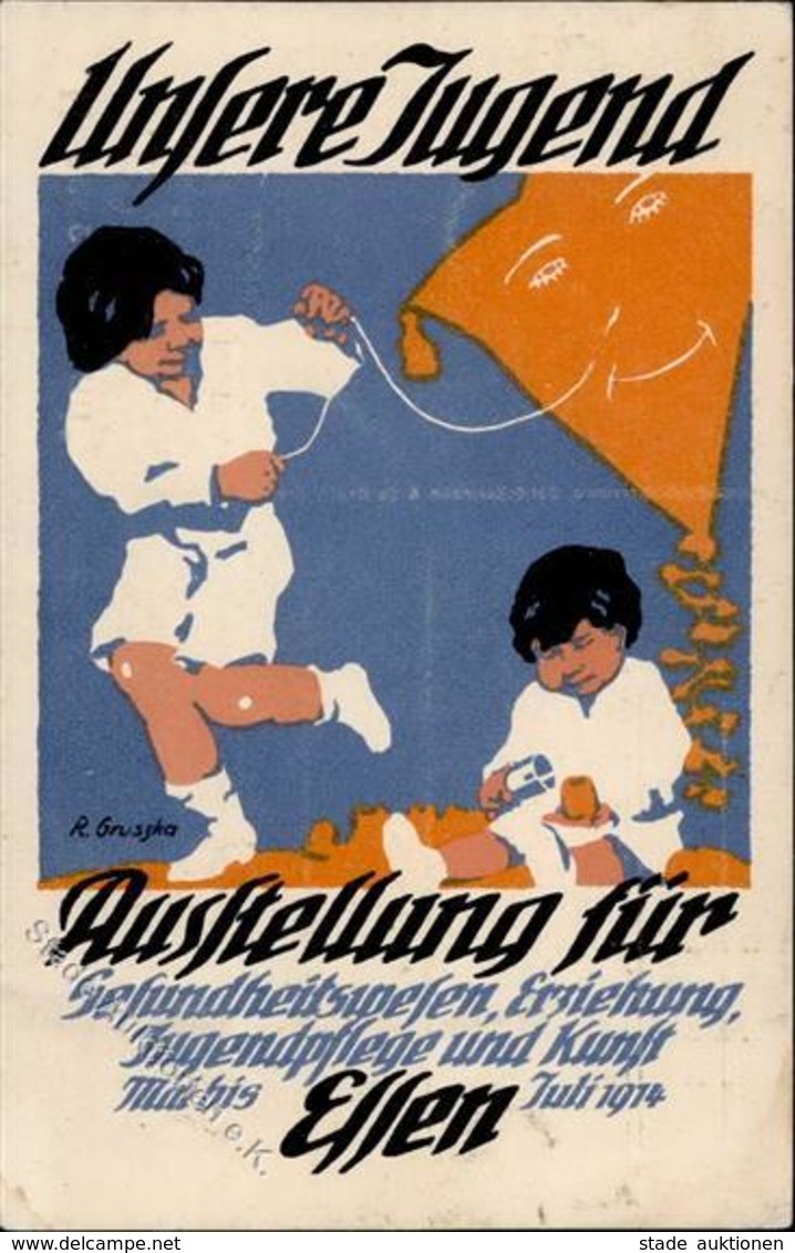 Ausstellung Essen (4300) Sign. Grusska, R. Ausstellung Unsere Jugend 1914 Künstlerkarte II (Ecken Abgestossen) Expo - Exhibitions