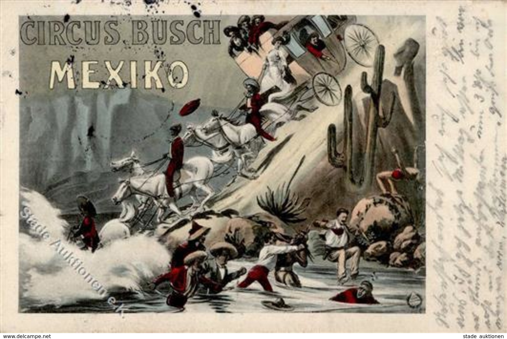 Zirkus Busch Mexiko Künstler-Karte 1905 I-II (fleckig) - Circus