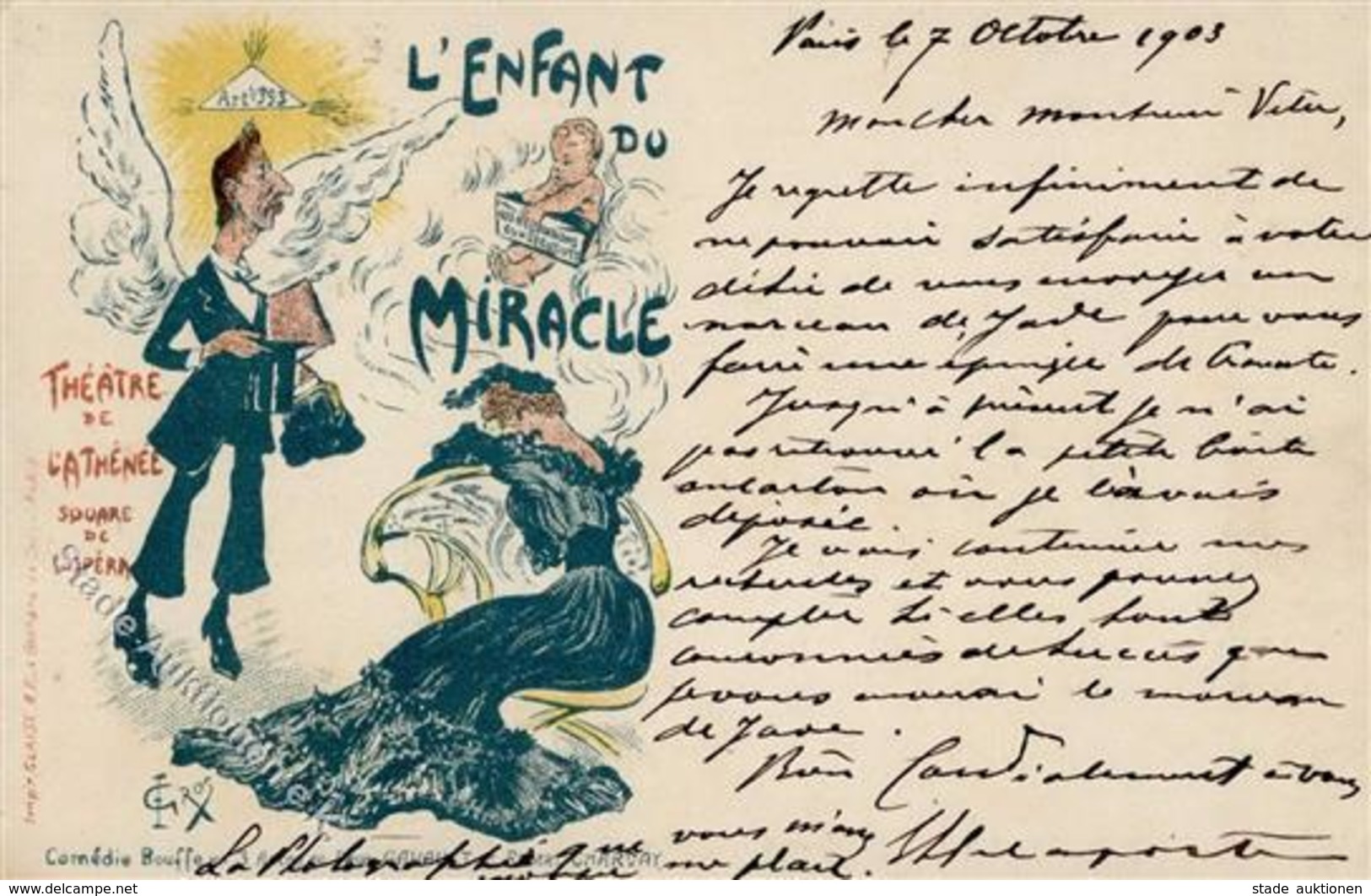 Theater L'enfant Du Miracle Theatre De L'Athenee Künstlerkarte 1903 I-II - Musique Et Musiciens