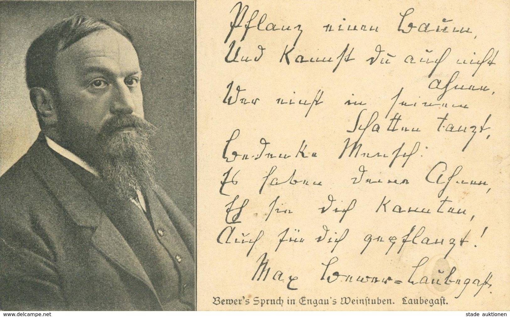 Schriftsteller Bewer, Max Spruch In Engaus Weinstuben 1909 I-II - Sonstige & Ohne Zuordnung