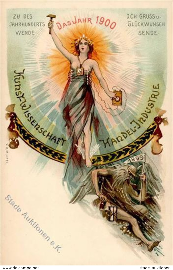 Jahreszahl Das Jahr 1900 Kunst Wissenschaft Handel Industrie Lithographie I-II - Non Classés