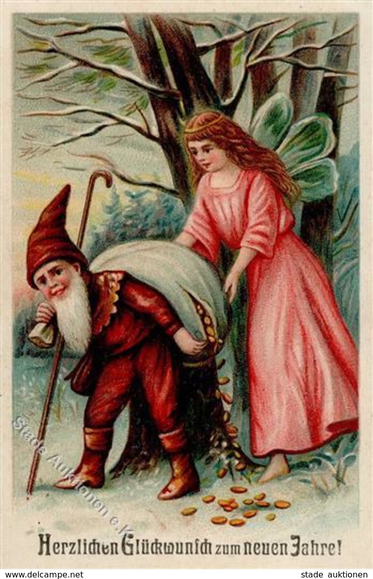 Zwerg Elfe Neujahr Prägedruck 1906 I-II Bonne Annee Lutin - Fairy Tales, Popular Stories & Legends