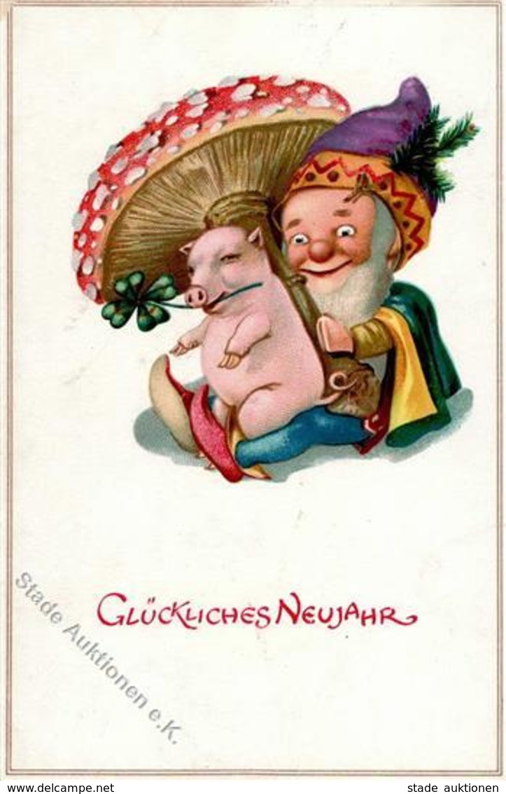 Zwerg Schwein Pilz Neujahr RS Eule I-II Cochon Bonne Annee Lutin - Märchen, Sagen & Legenden