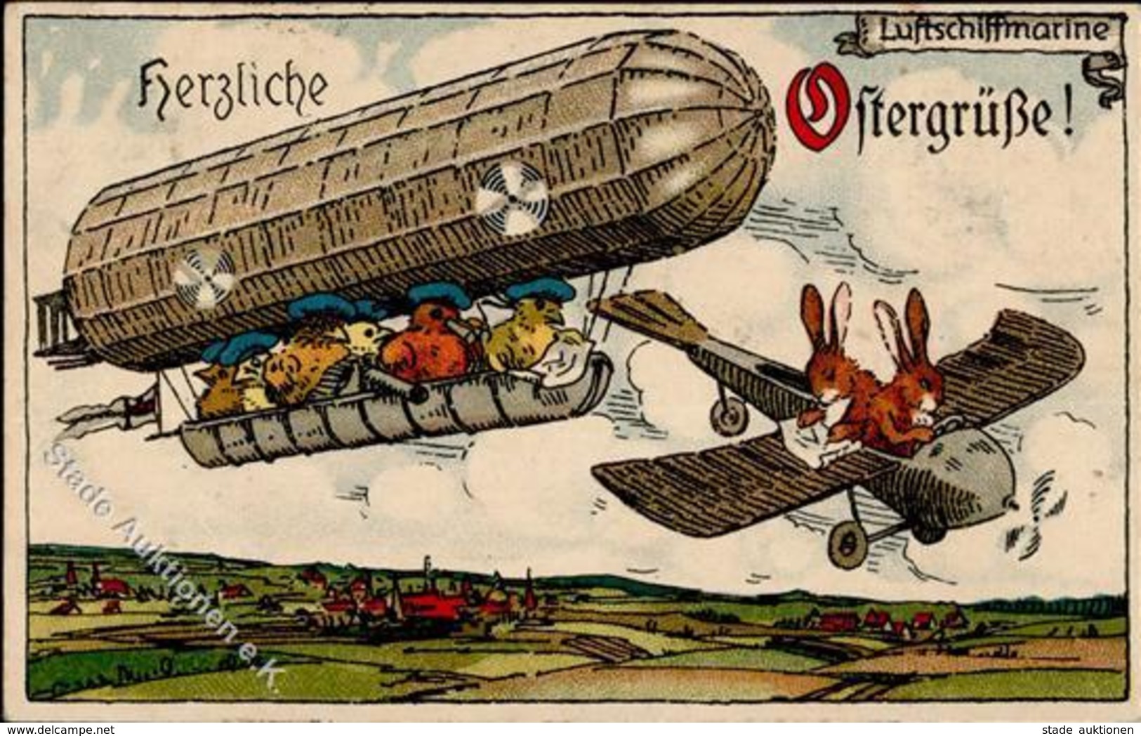 Ostern Hasen Küken Personifiziert Ballon 1916 I-II Paques - Ostern