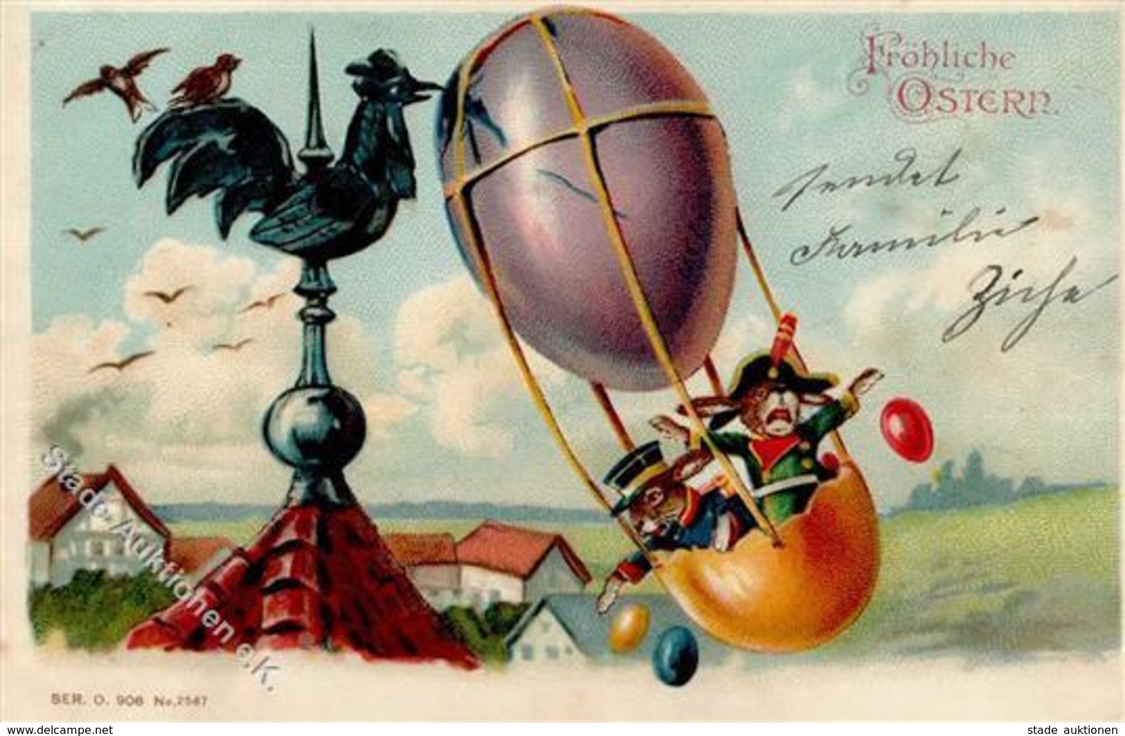 Ostern Hasen Personifiziert Ei-Ballon Präge-Karte 1905 I-II Paques - Ostern