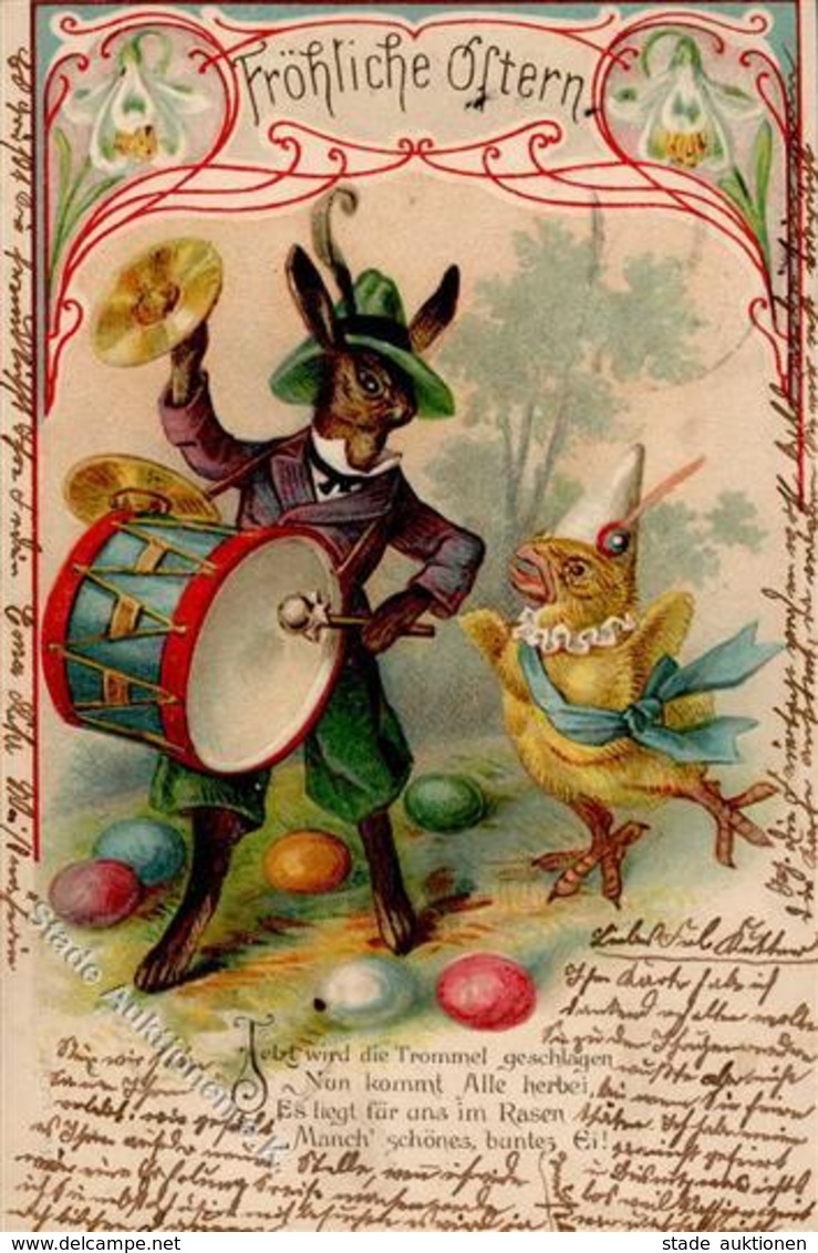 Ostern Osterhase Küken Personifiziert Prägedruck 1903 I-II Paques - Pâques