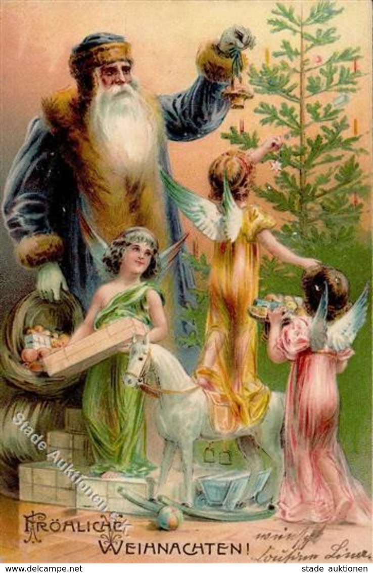 Weihnachtsmann Engel  Prägedruck 1905 I-II Pere Noel Ange - Santa Claus