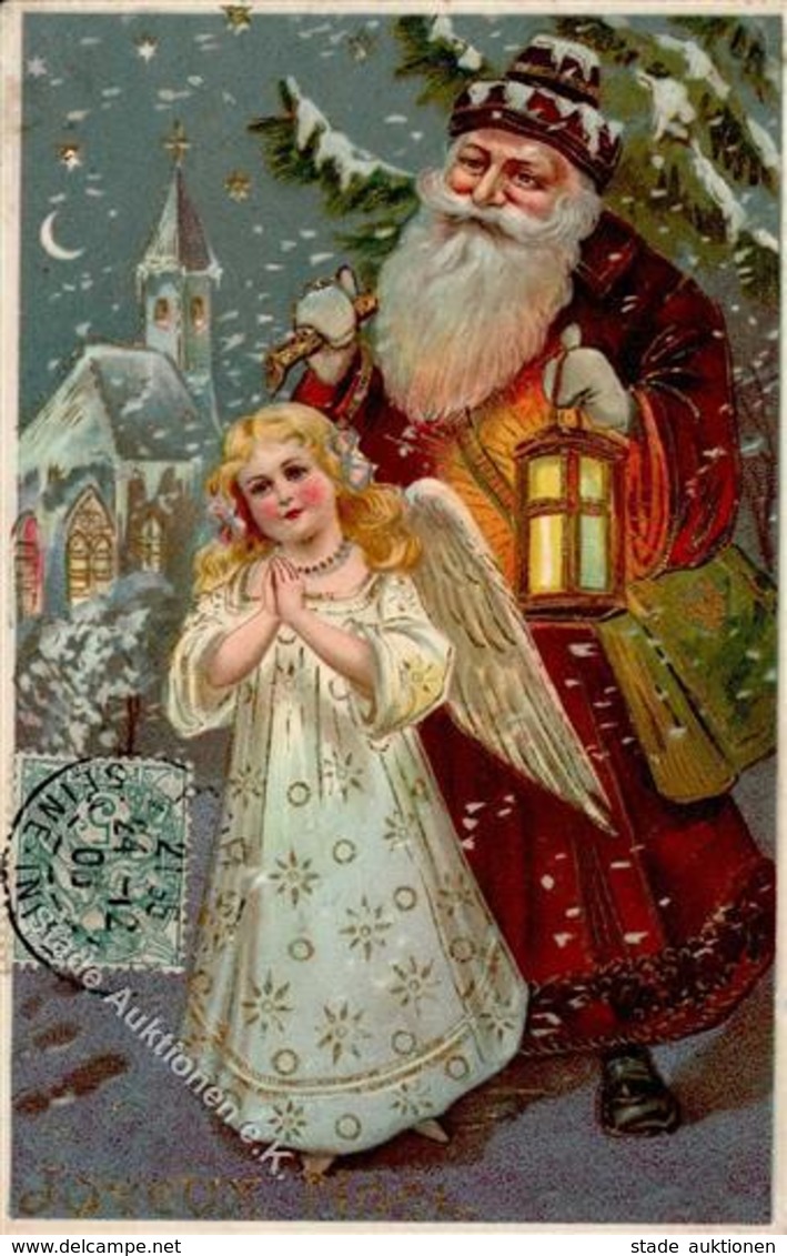 Weihnachtsmann Engel  Prägedruck 1908 I-II Pere Noel Ange - Santa Claus