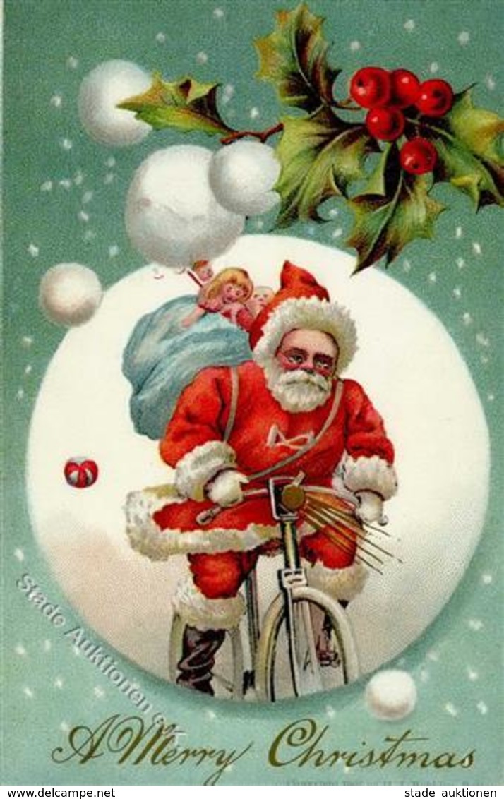 Weihnachtsmann Puppe Fahrrad Präge-Karte I-II Pere Noel Cycles - Santa Claus