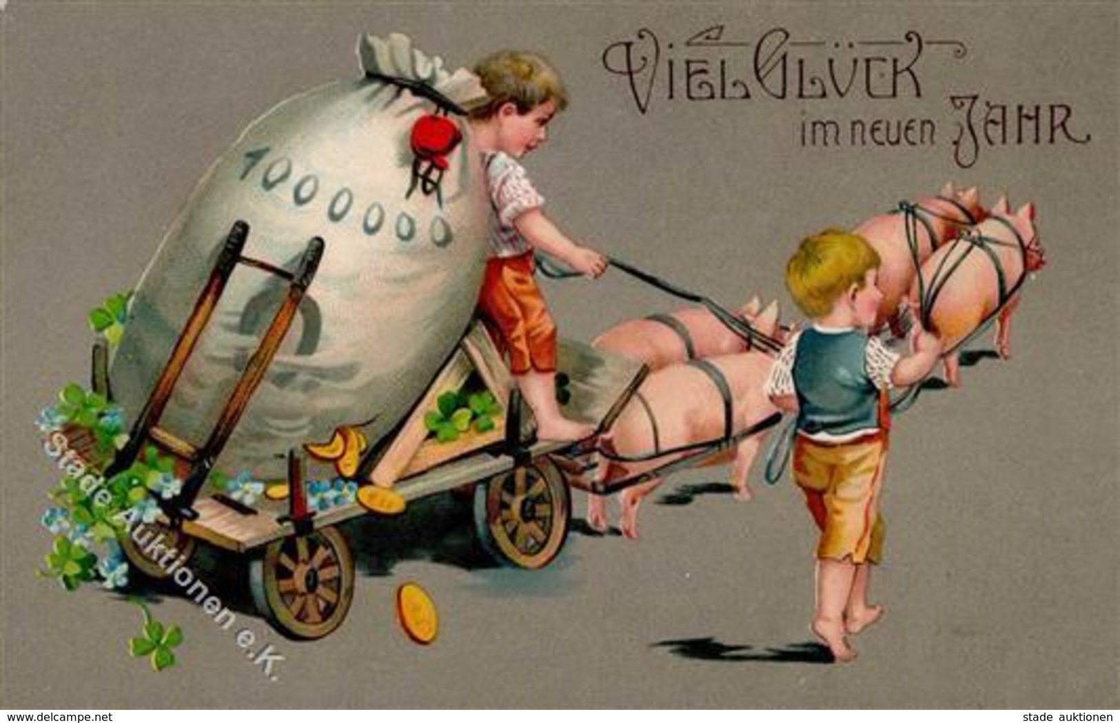 Neujahr Schweine Kinder Präge-Karte 1909 I-II Cochon Bonne Annee - Neujahr