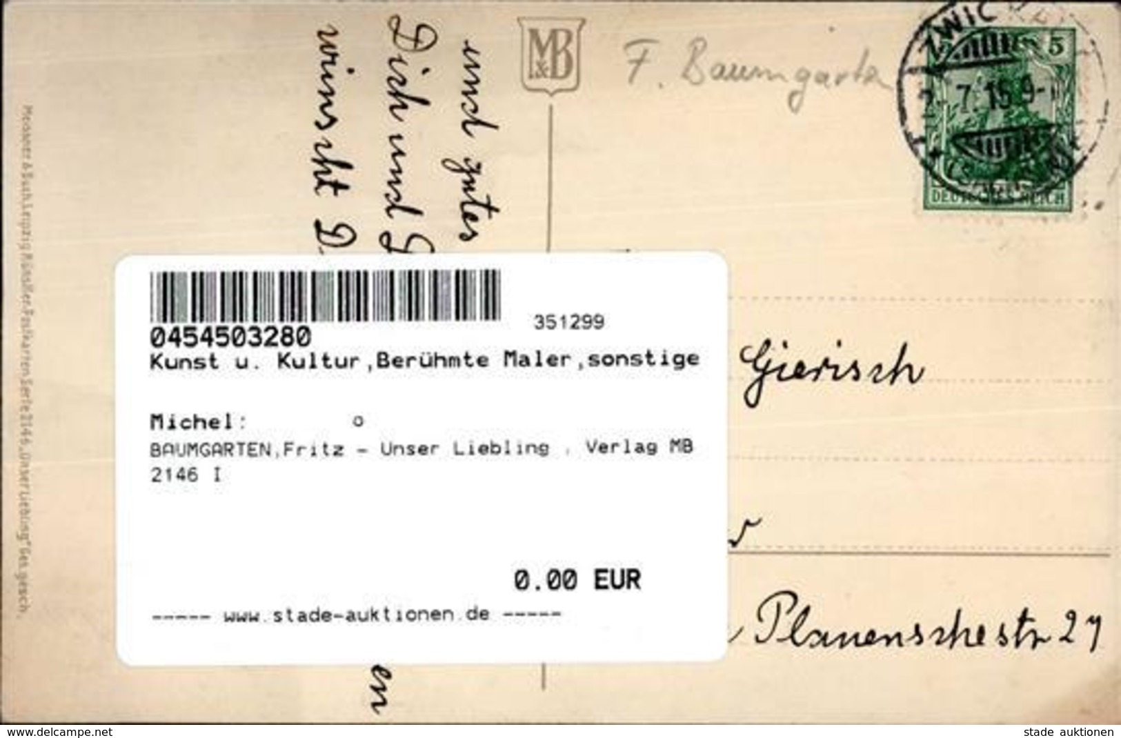 BAUMGARTEN, Fritz - Unser Liebling , Verlag MB 2146 I - Baumgarten, F.