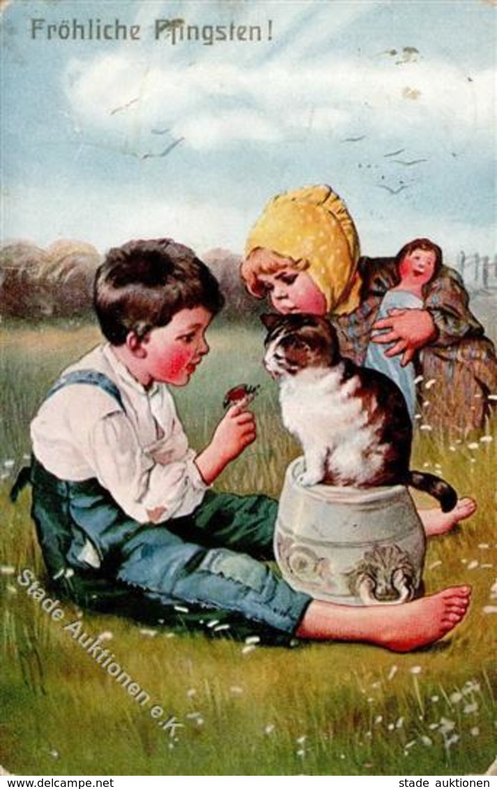 Katze Maikäfer Kinder Verlag TSN 577 Künstlerkarte 1909 I-II (fleckig) Hanneton Chat - Cats