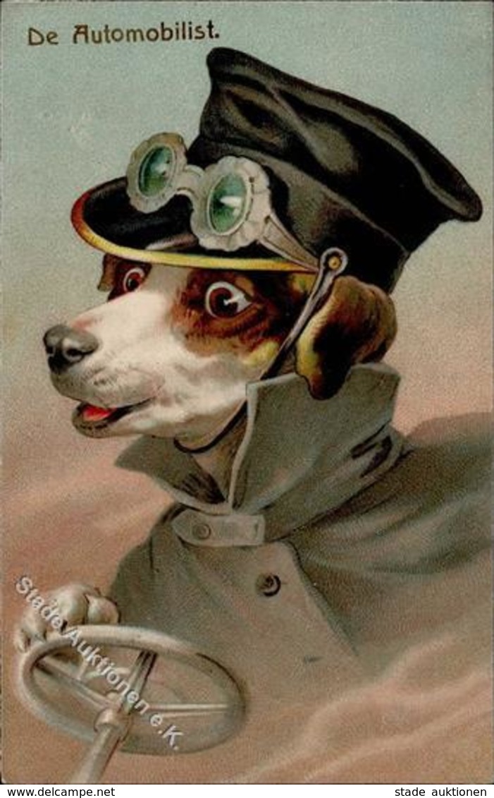 Hund Personifiziert Automibilist Prägedruck 1908 I-II Chien - Hunde
