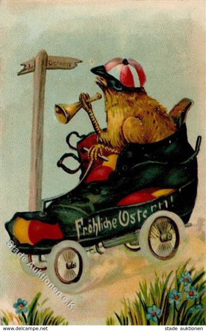 Huhn Personifiziert Auto Ostern Prägedruck 1906 I-II Paques - Autres & Non Classés