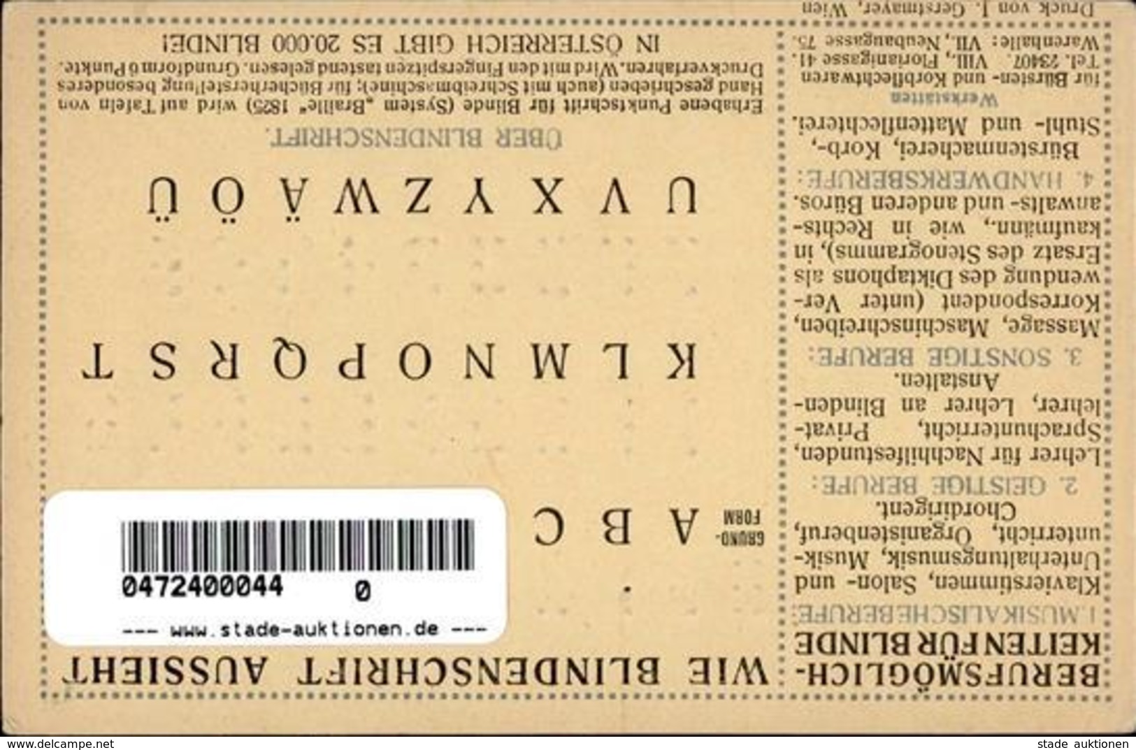 Blinde Österreichischer Blindenverein RS ABC In Blindenschrift Künstlerkarte I-II - Altri & Non Classificati