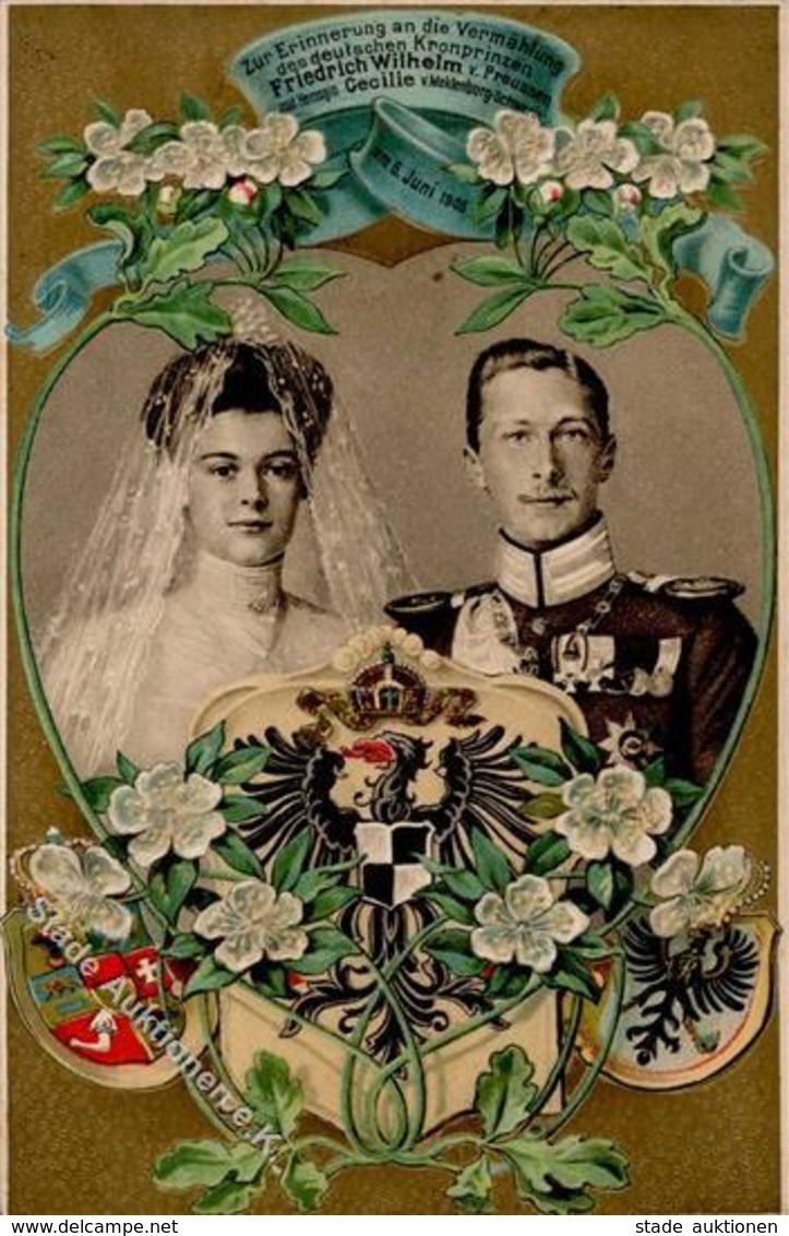 Adel Hohenzollern Kronprinz Friedrich Wilhelm Von Preußen U. Herzogin Cecilie Von Mecklenburg-Schwerin Präge-Karte 1911  - History
