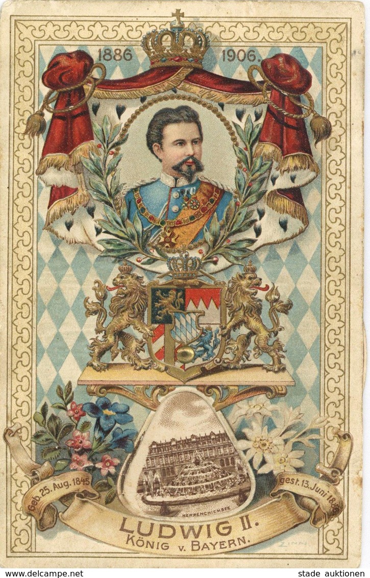 Adel Bayern König Ludwig II Mechanik-Drehkarte 1911 I-II - Royal Families