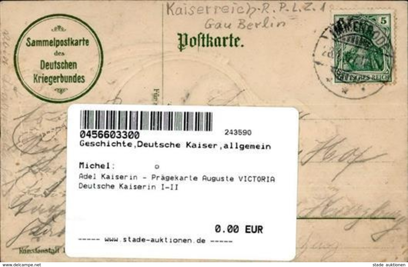 Adel Kaiserin - Prägekarte Auguste VICTORIA Deutsche Kaiserin I-II - Königshäuser