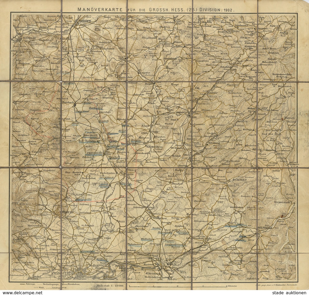 Militär Manöverkarte Für Die Großh. Hess. 25. Division 1902 43,5 X 41 Cm Auf Leinen Gummiert II - Other & Unclassified