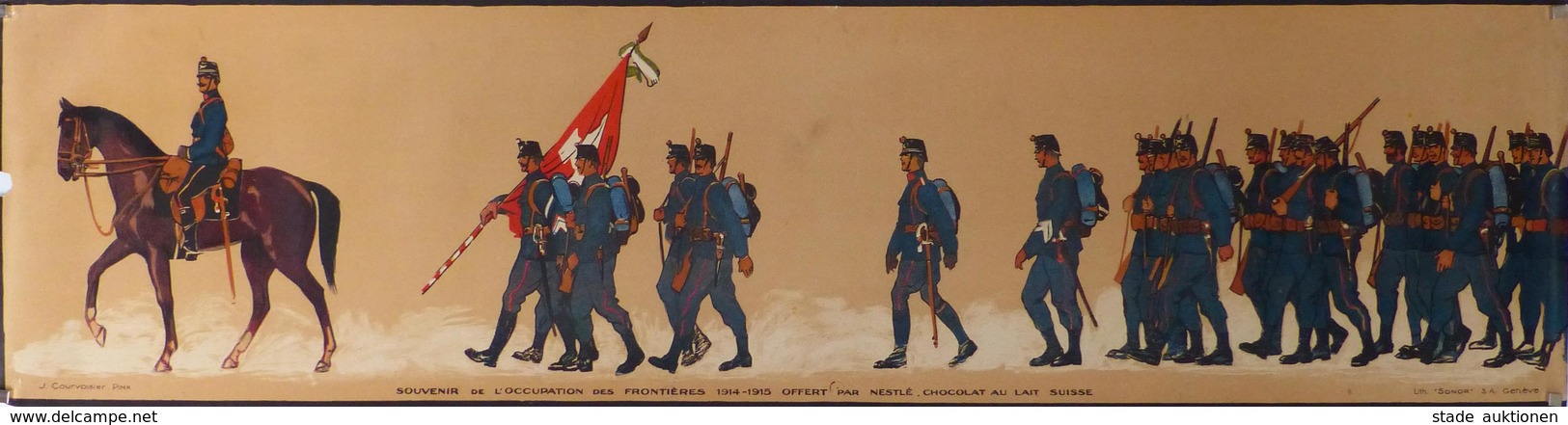 Militär Schweiz Grenzbesetzung 1914-15 Sign. Courvoisier, J. Lithographische Darstellung Ca. 121 X 32 Cm I-II - Autres & Non Classés