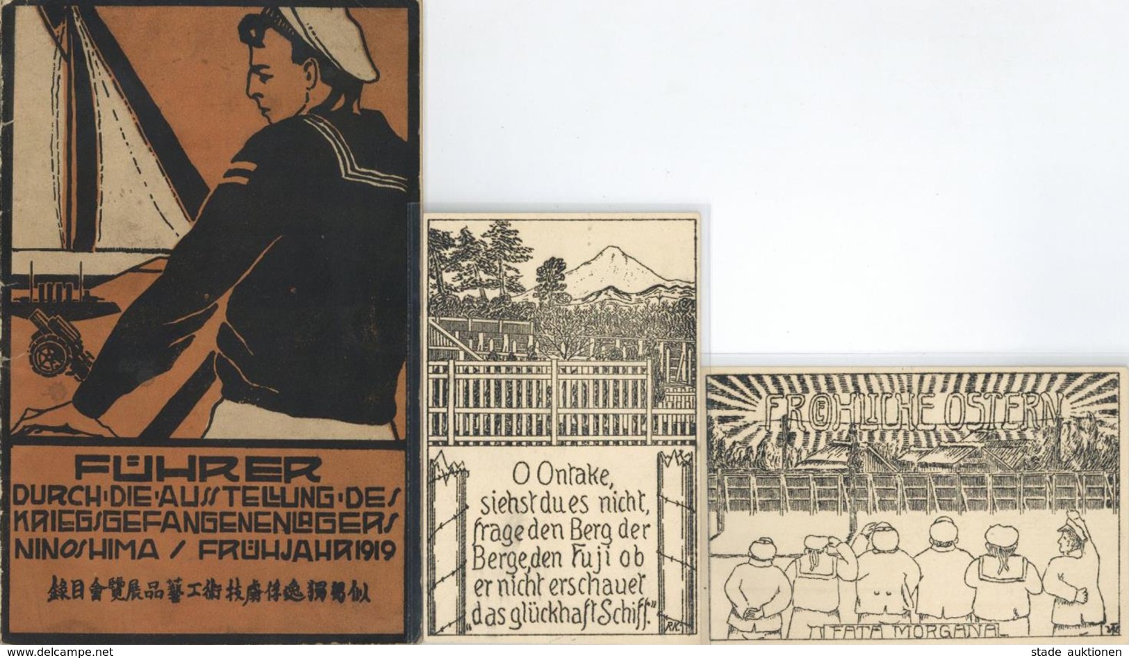 Kriegsgefangene WK I Ninoshima Führer Durch Die Ausstellung 1919 Sowie 2 Künstler-Karten I-II Expo - Andere & Zonder Classificatie
