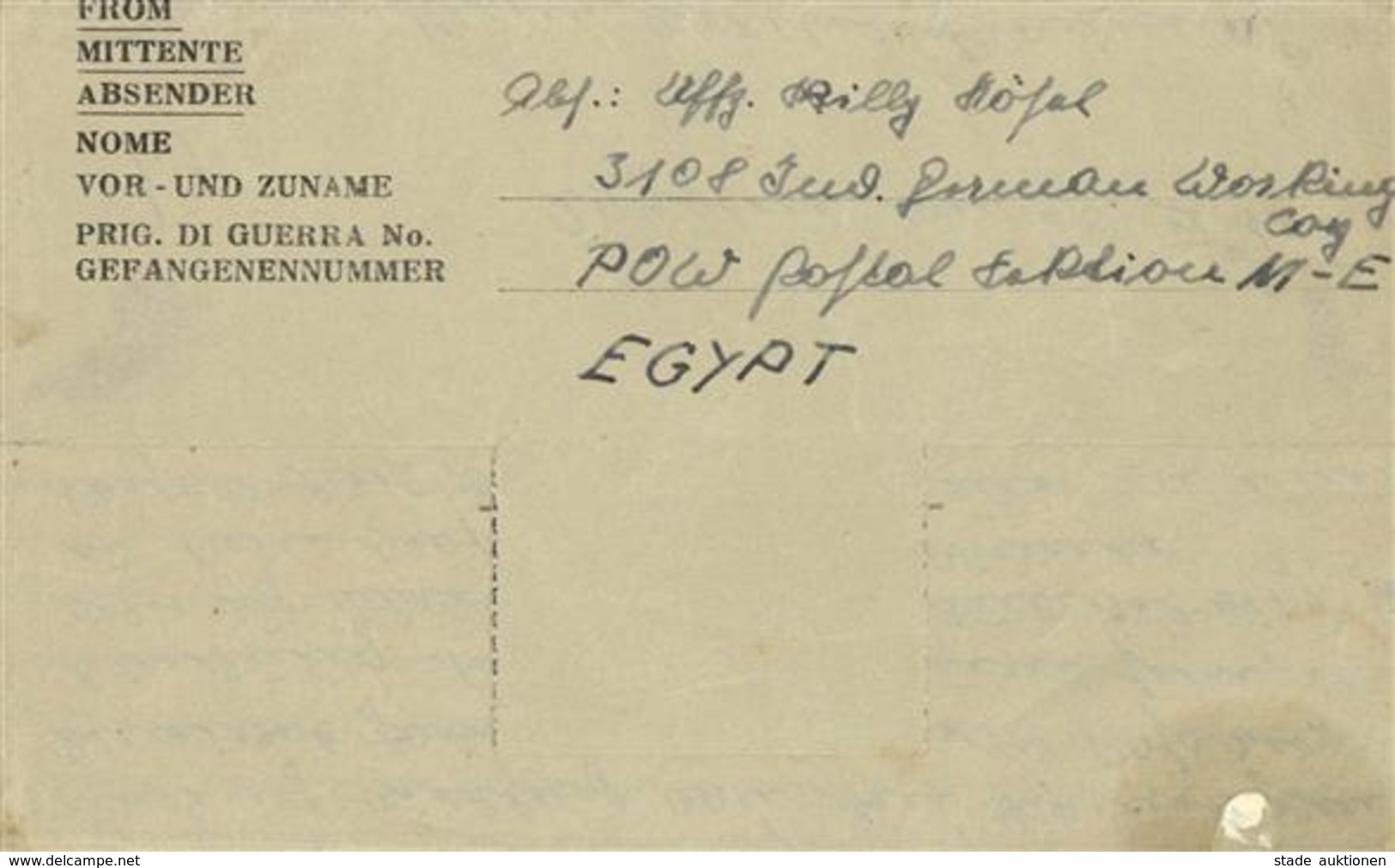 Kriegsgefangene, 1947, 3-sprachiger Faltbrief, Gefangenenpost Aus Ägypten" (3108 Ind. German Working Coy Sektion M-E), B - Sonstige & Ohne Zuordnung