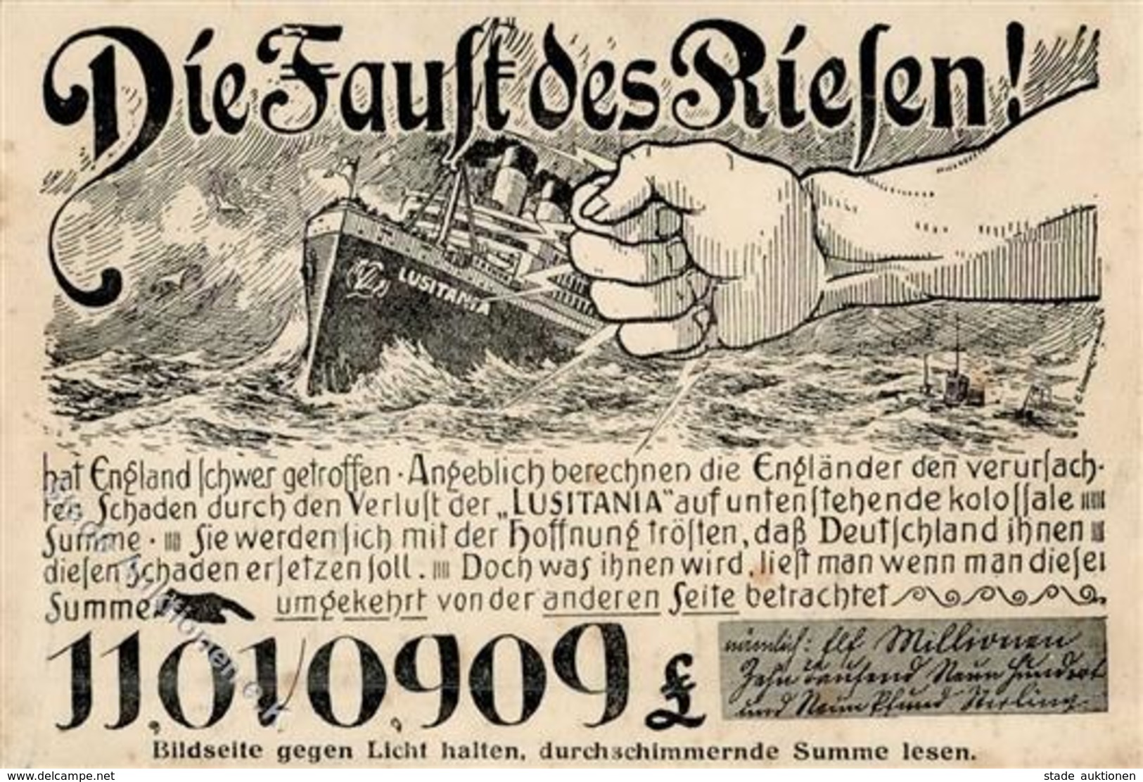 WK I - Die FAUST Des RIESEN - Vernichtung Der LUSITANIA I-II - Guerre 1914-18