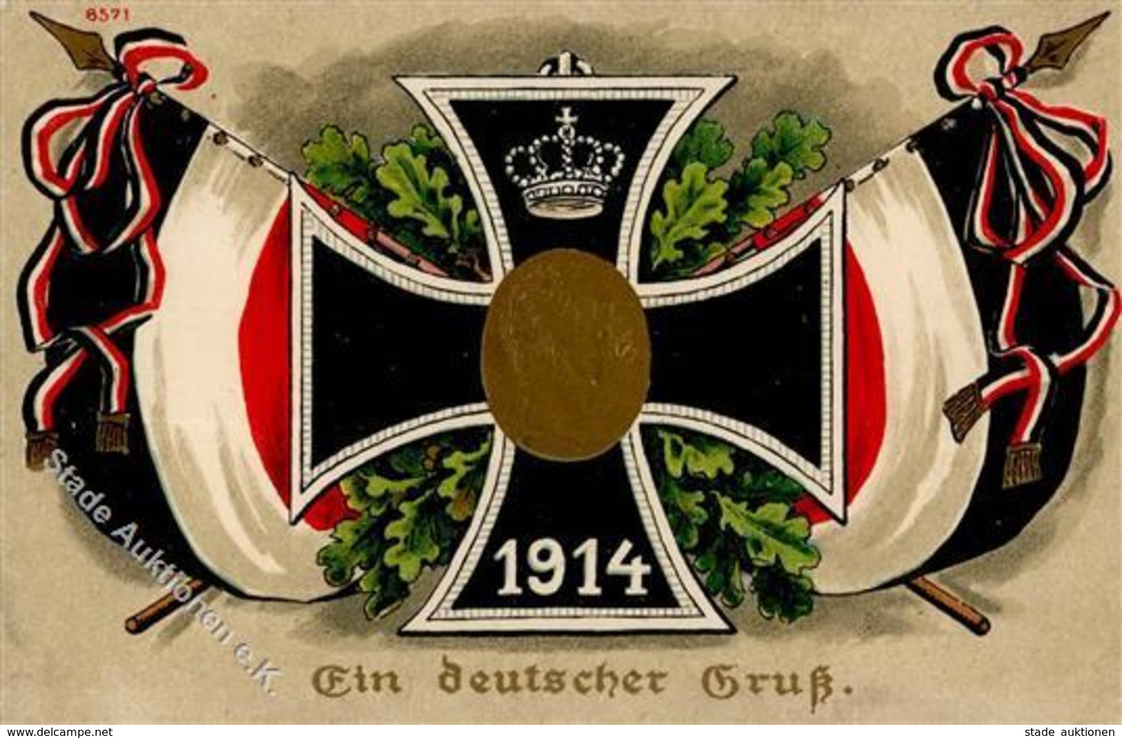 WK I - Patriotika-Prägekarte -Ein Deutscher Gruß- Kaiser I - Weltkrieg 1914-18