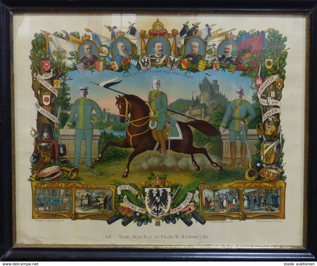 Regiment B. D. Escdr. Jäger Regt. Zu Pferde Nr. 3 Colmar Bild Gerahmt 61 X 50 Cm Erinnerung An Meine Dienstzeit II (Rahm - Regiments