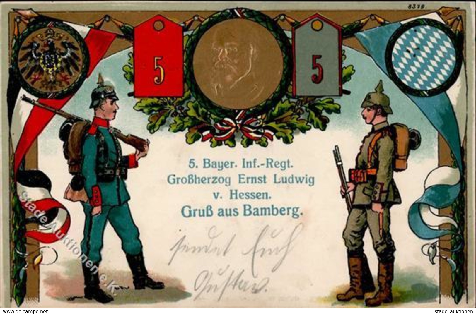 Regiment Bamberg (8600) Nr. 5. Bayer. Inf.-Regt. Großherzog Ernst Ludwig Von Hessen  Prägedruck 1917 I-II - Regiments