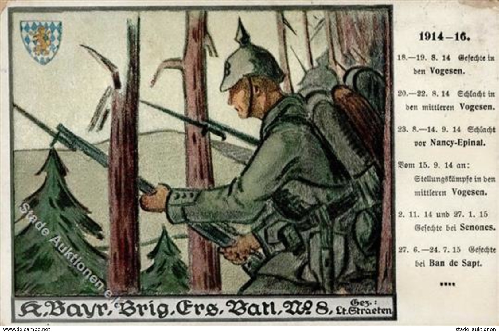 Regiment Bayr. Brigade-Ersatz-Bataillon Nr. 8 Künstlerkarte I-II (fleckig, Abgestoßen) - Regiments