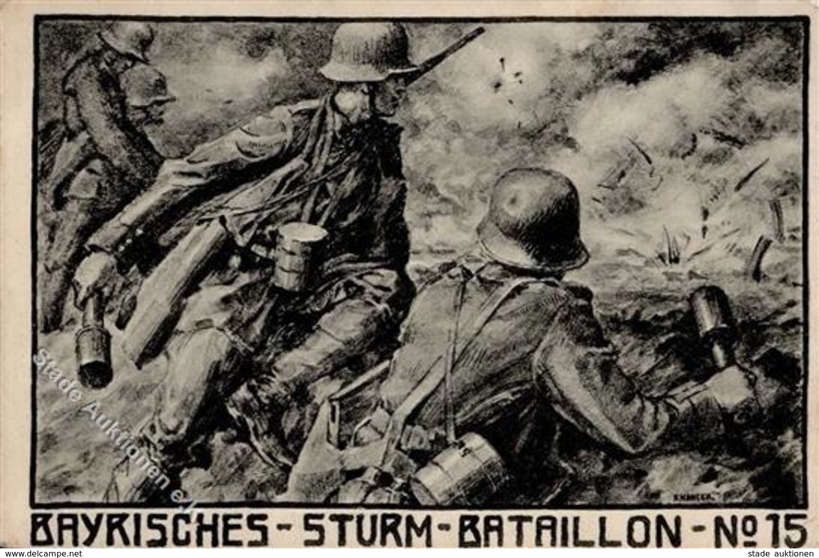 Regiment Bayrisches-Sturm-Bataillon Nr. 15 Künstlerkarte 1917 I-II (Eckbug) - Régiments