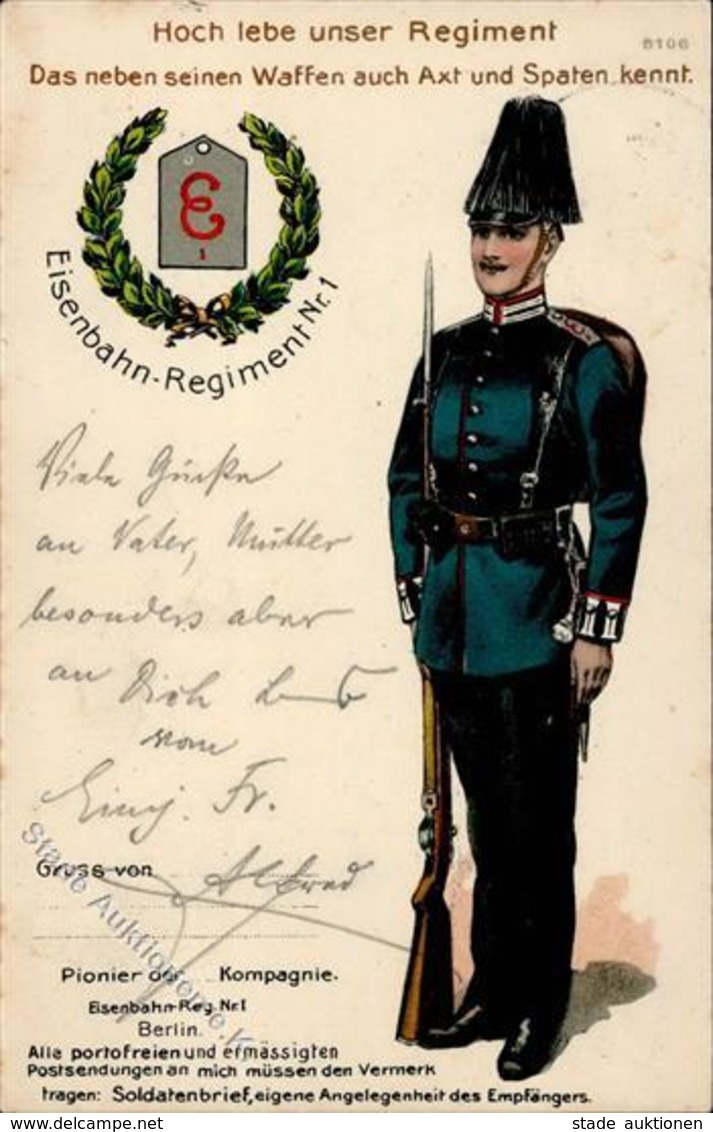 Regiment Berlin (1000) Eisenbahn Regt. Nr. 1 1913 I-II Chemin De Fer - Regiments