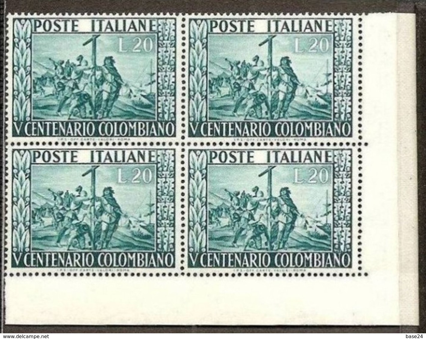 1951 Italia Italy Repubblica CRISTOFORO COLOMBO 4 Serie In Quartina MNH** Bl.4 - Cristoforo Colombo